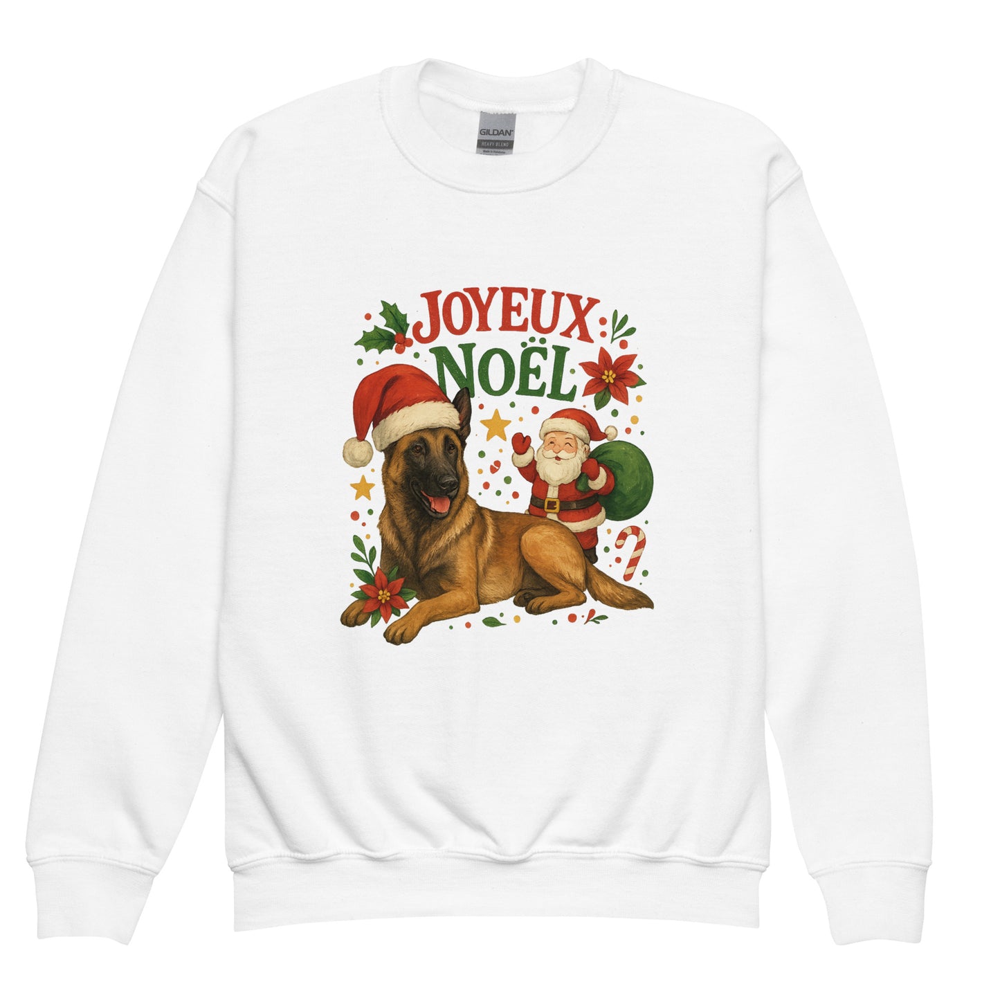 Sweat classique enfant unisexe blanc Noel Malinois